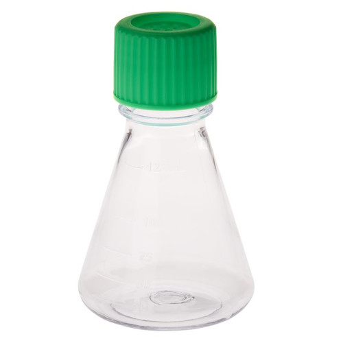 125ml erlenmeyer flask with vent caps and plain bottom polycarbonate rnase and dnase free individually wrapped sterile 